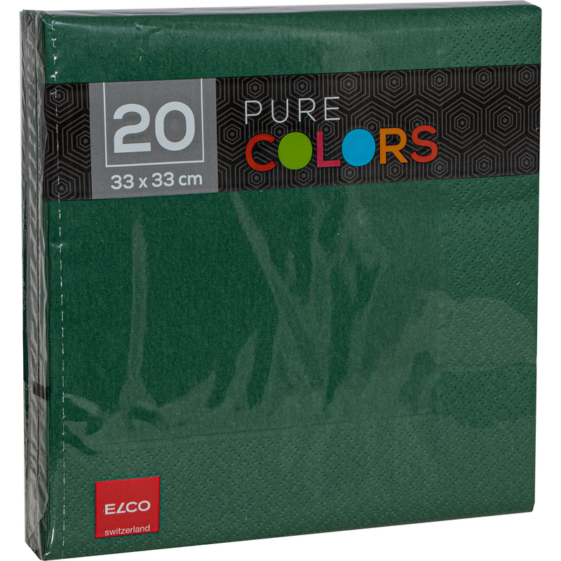 Elco Servietten Pure Colors, 33 x 33 cm, 1/4-Falz, dunkelgrün, 20 Stück
