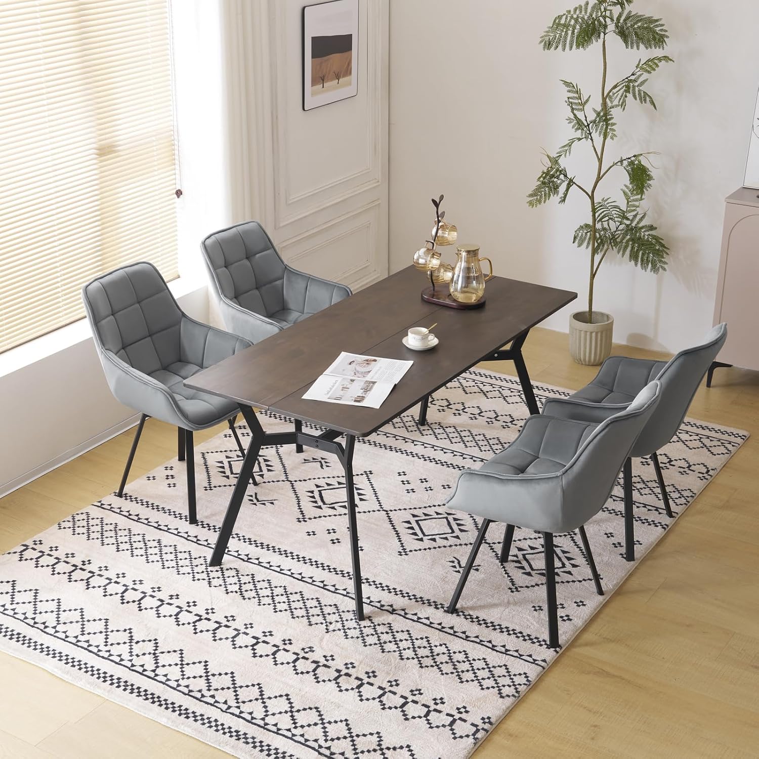 EUGAD Esszimmerstühle 4er Set drehbar, für Esszimmer Wohnzimmer, Bequeme Küchenstühle mit Armlehnen, Rückenlehne, Metallbeinen, modern, Dunkelgrau