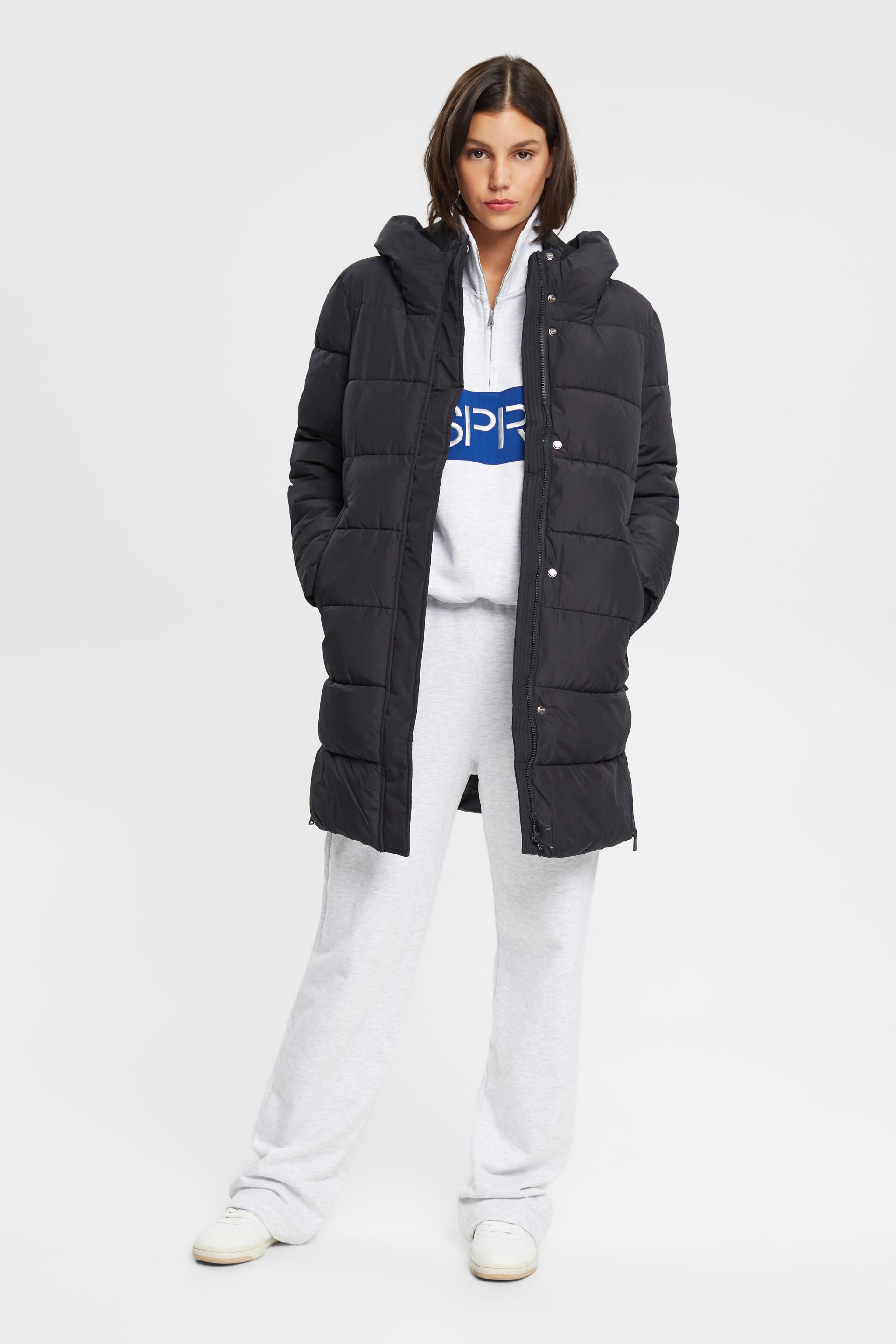 Manteau matelassé à détails en maille côtelée