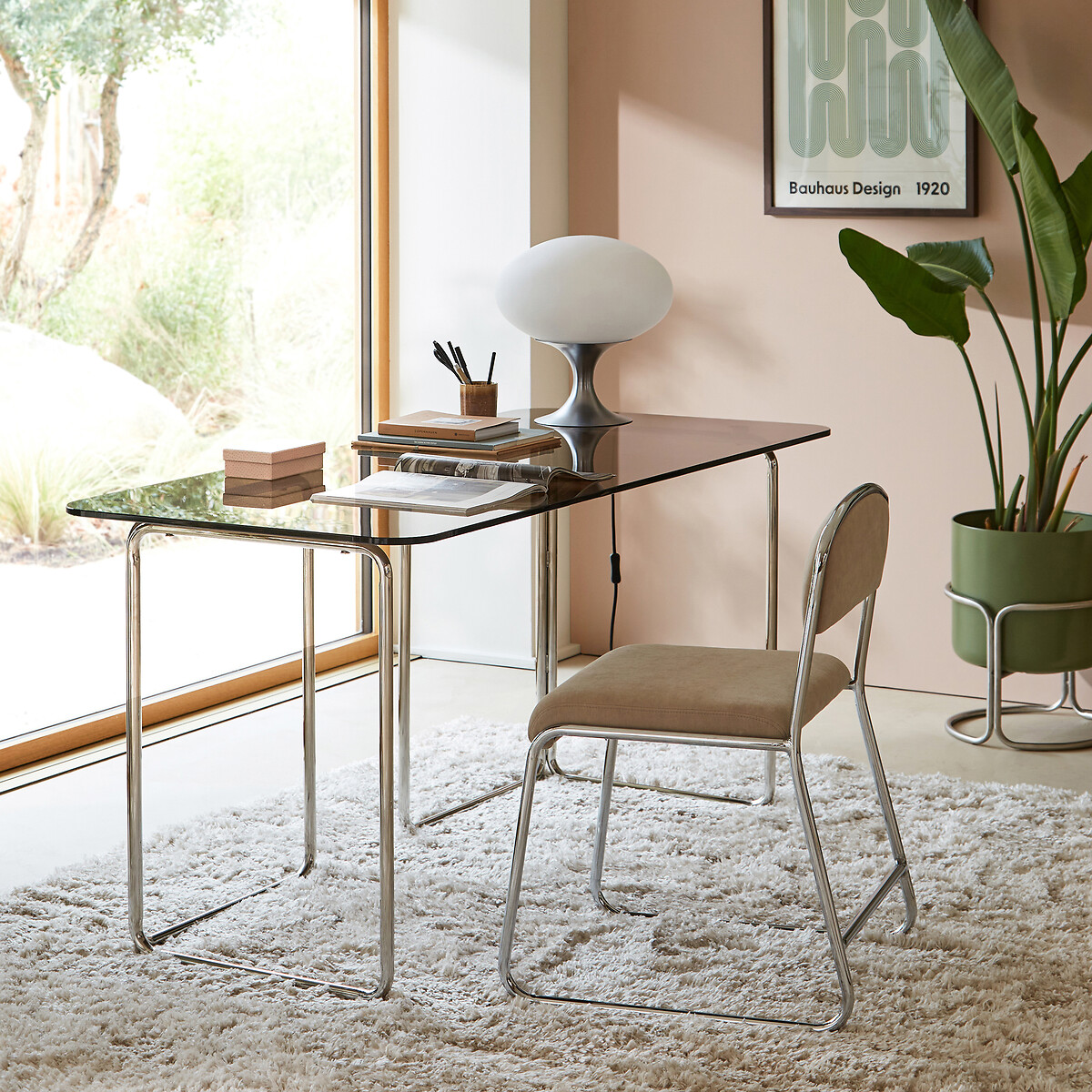 LA REDOUTE INTERIEURS<br>Mesa de vidro e aço cromado Socer