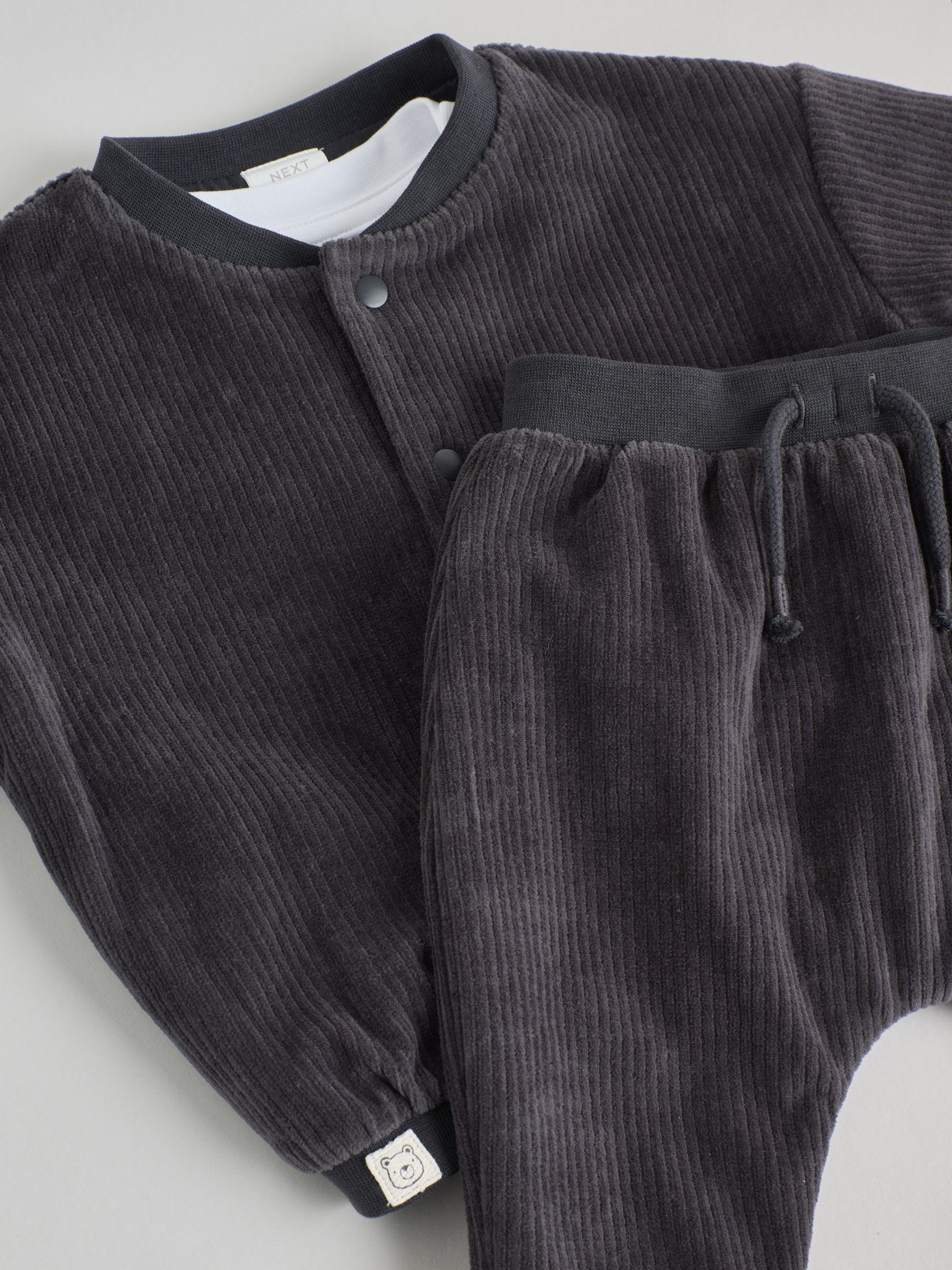 Zwart/wit - Baby Velour Jacket, Top and Joggers Set (0mths-2yrs)