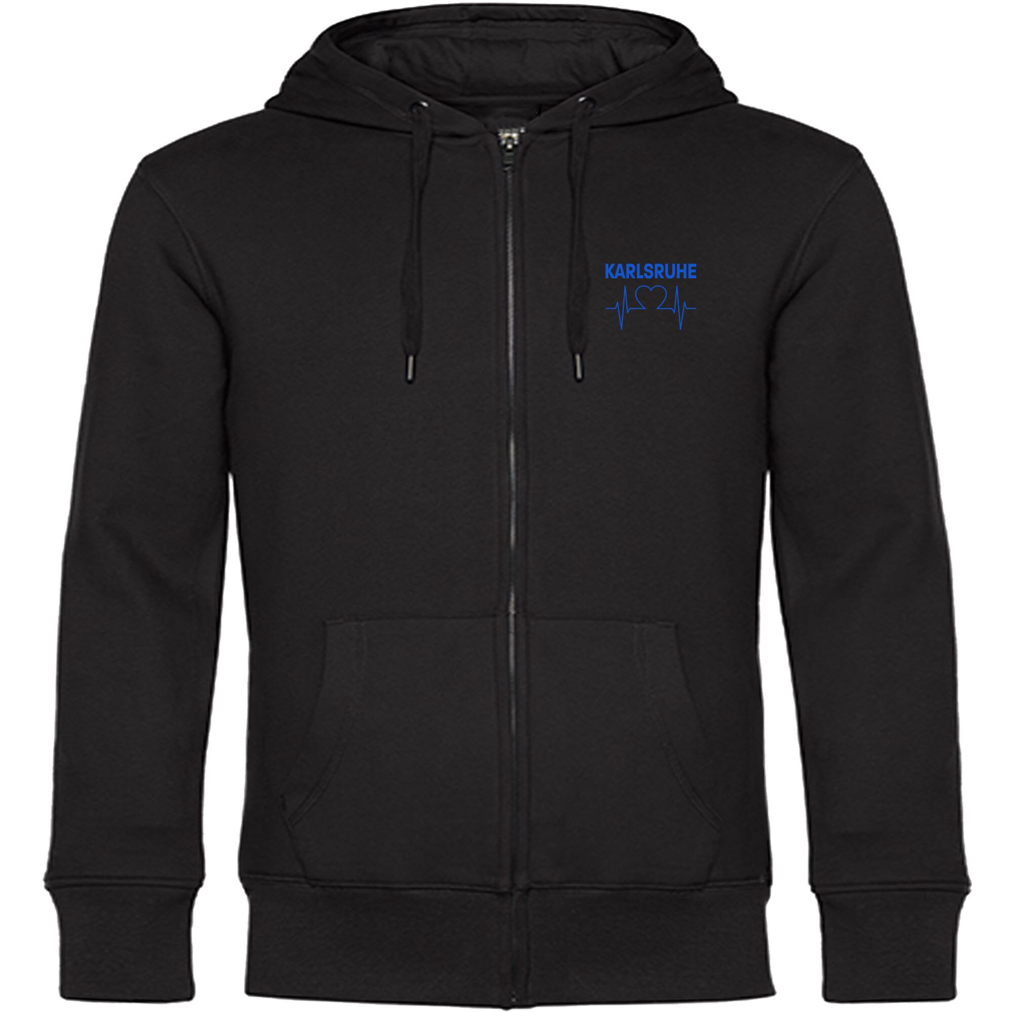 multifanshop® Kapuzen Sweatshirt Jacke - Karlsruhe - Herzschlag - Druck blau