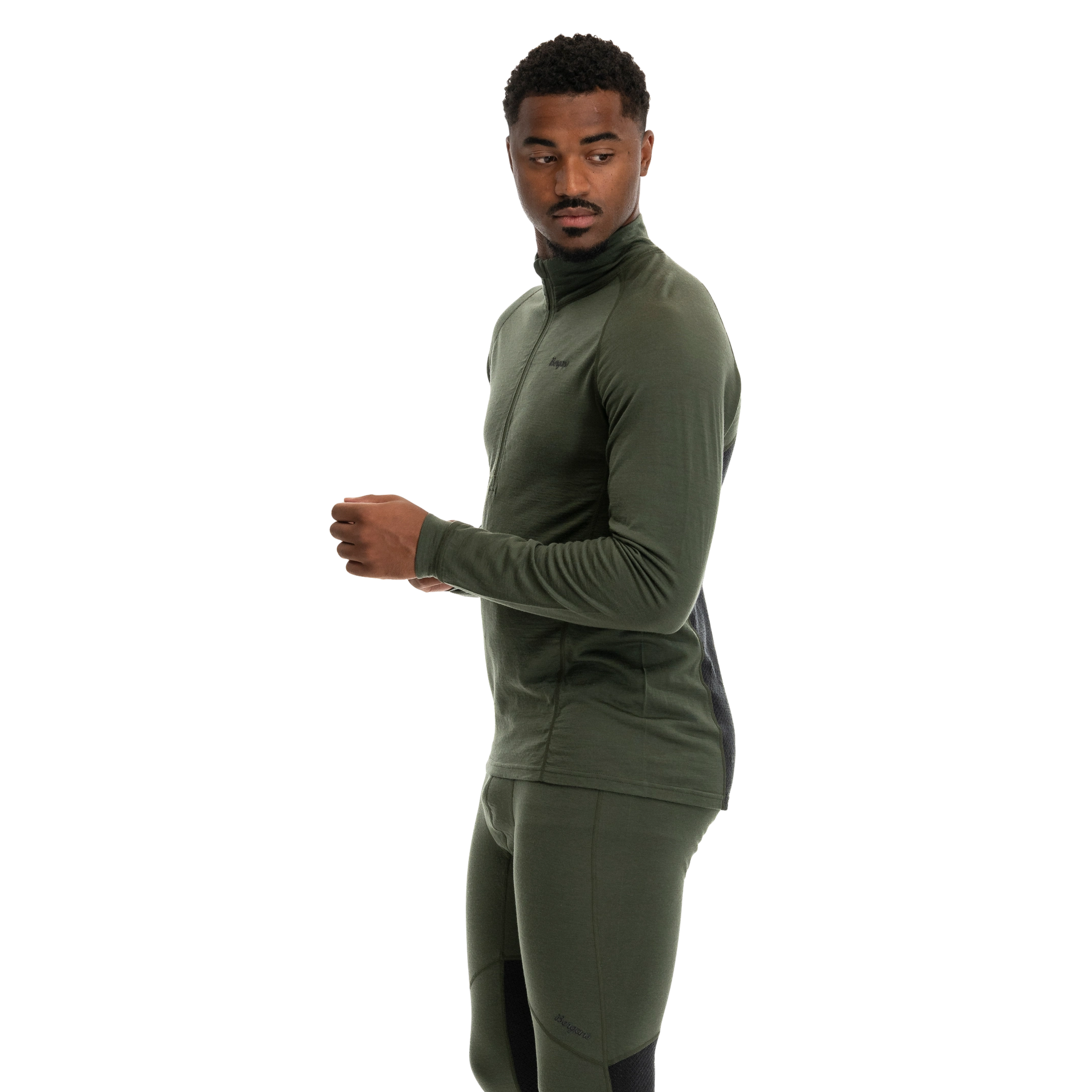 Inner:Pure Merino Half Zip Men Pine Forest / Dark Shadow Grey
