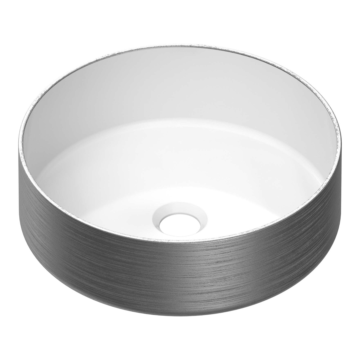 Brauer Circle waskom keramiek 36cm wit glans met zilveren buitenkant