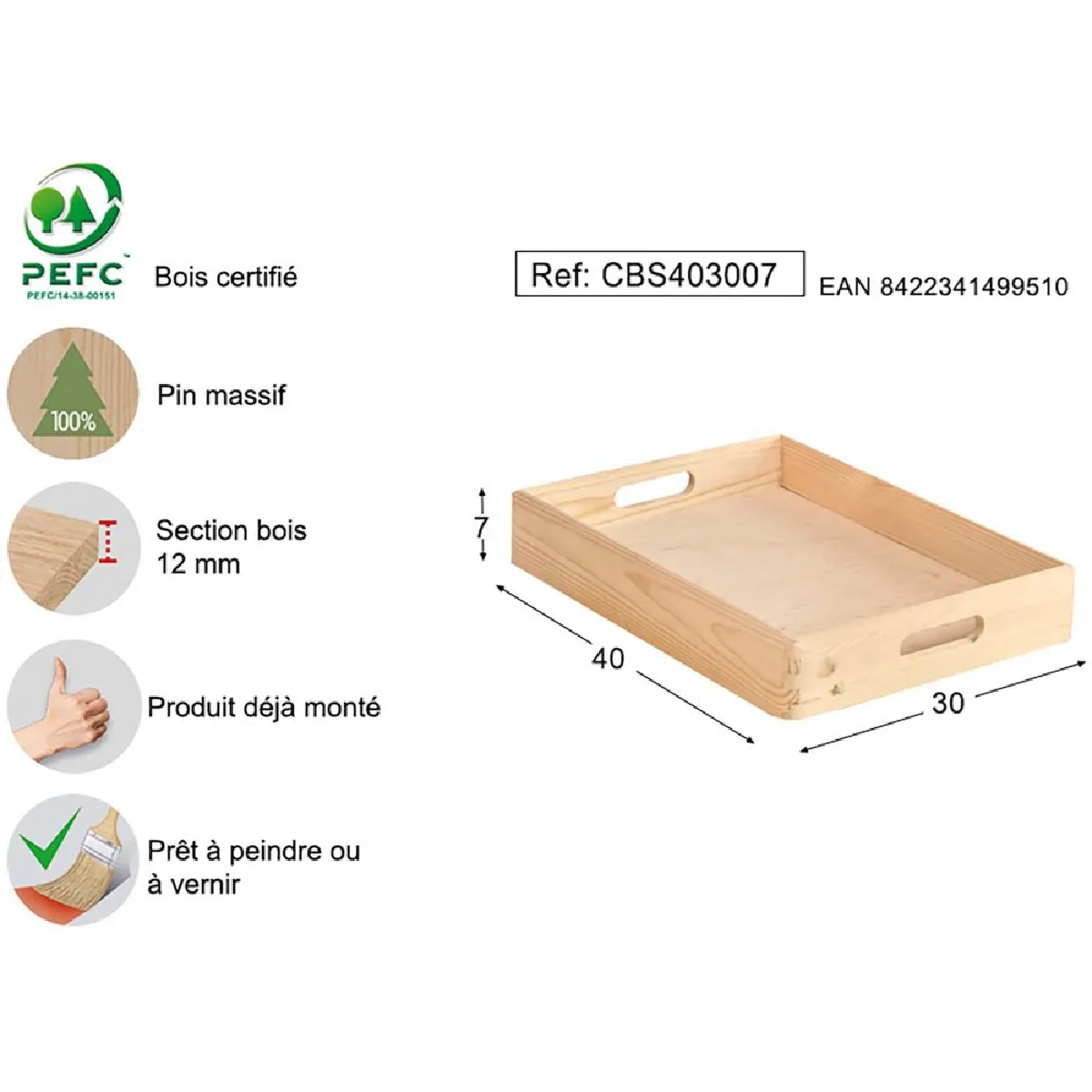 ASTIGARRAGA Caisse Bois 40x30x7 cm