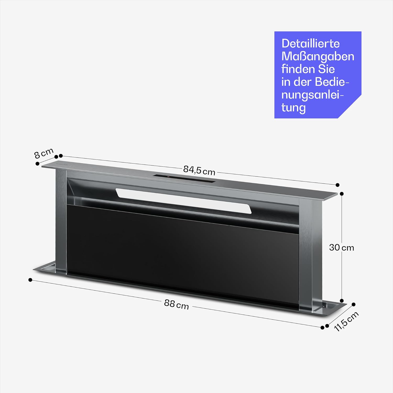 Klarstein Verosteel Downdraft Dunstabzugshaube 90 cm - A++ Energieklasse, 906,2 m³/h Boost, Touch-Bedienung, LED, Aluminium & Glas, Spülmaschinenfilter, leise Abzugshaube Küche