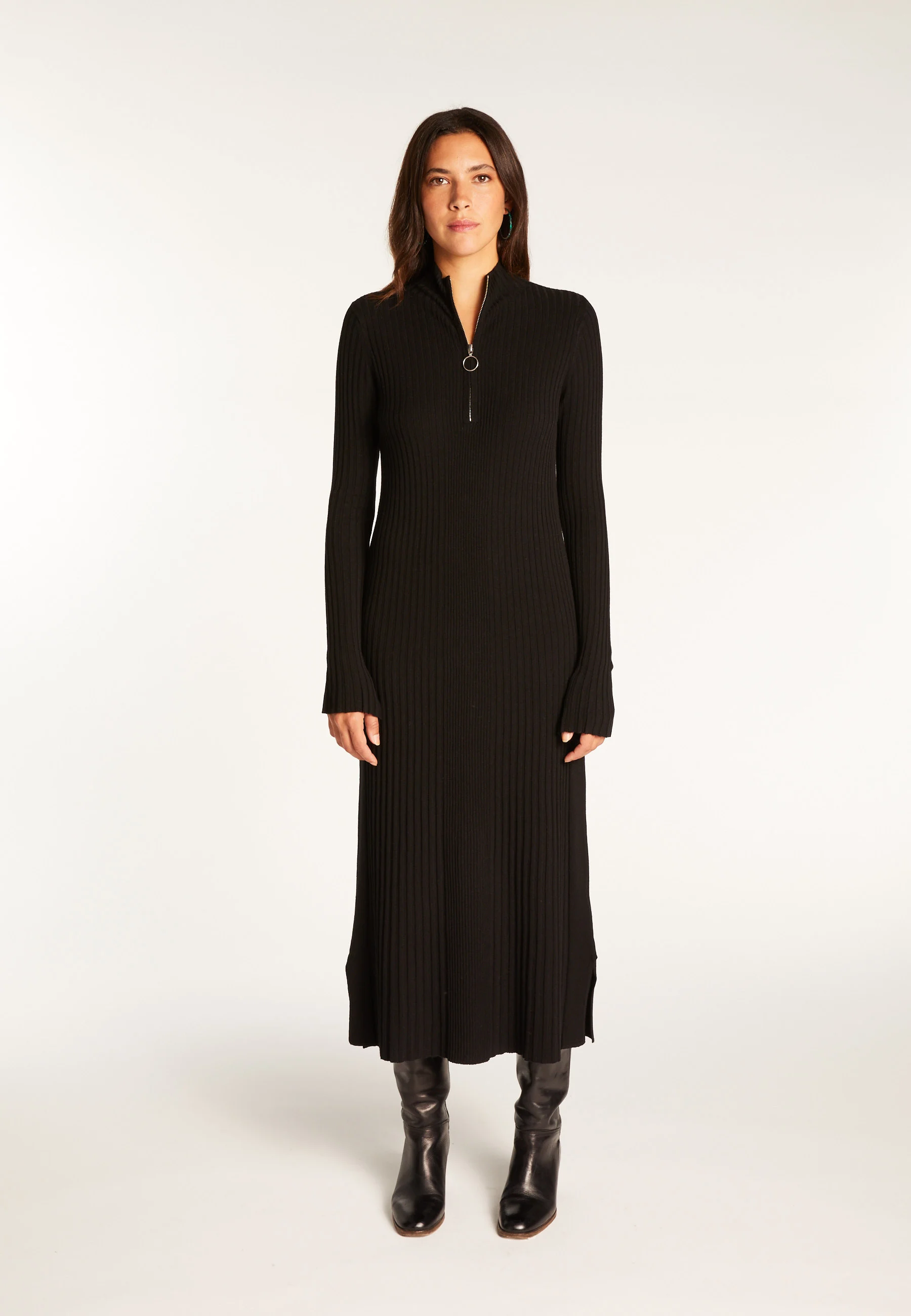 RENATAAH24 - Robe longue en laine mélangée | Noir