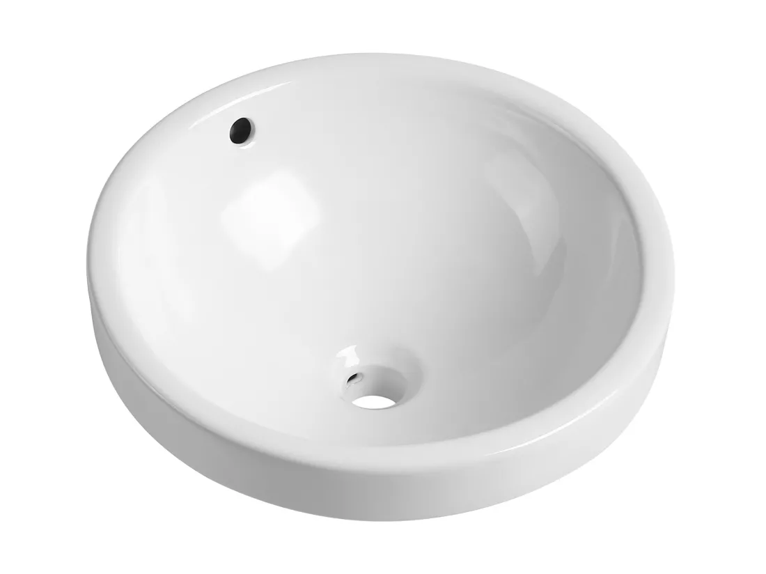 Vasque de salle de bain semi-encastrée ronde en céramique - 46 cm - Blanc - CATONAC II