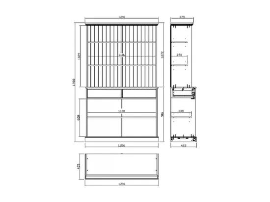 Vaisselier Blanc 4 Portes Coulissantes 2 Tiroirs 5 Niches L 121 H 198.8 P 42.3 cm