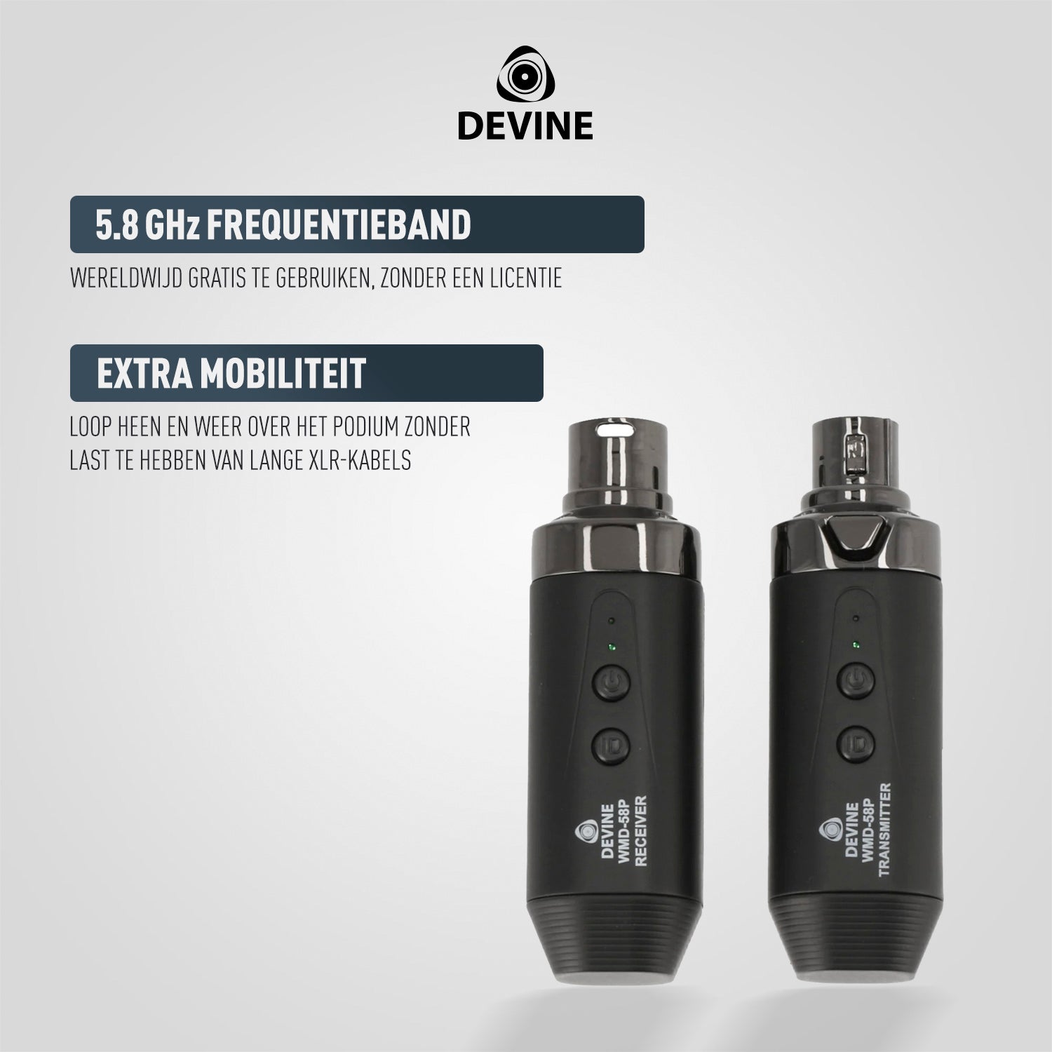 Devine WMD-58P draadloos plug-in microfoonsysteem met ingebouwde batterij