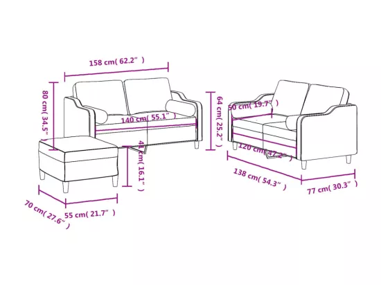 Ensemble de canapés 3 pièces coussins gris foncé tissu