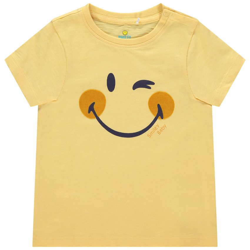 T-shirt manches courtes en coton bio print Smiley Baby - Corail