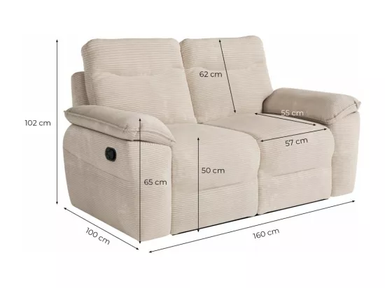 Canapé de relaxation manuel Ross 2 places en velours côtelé - Terracotta - L160 x P100 x H102cm - Loungitude