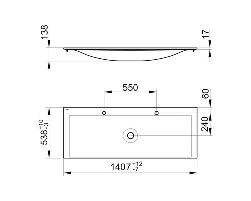 KEUCO Dubbele wastafel Edition 11 140,7 x 53,8 cm wit glanzend 31160311402