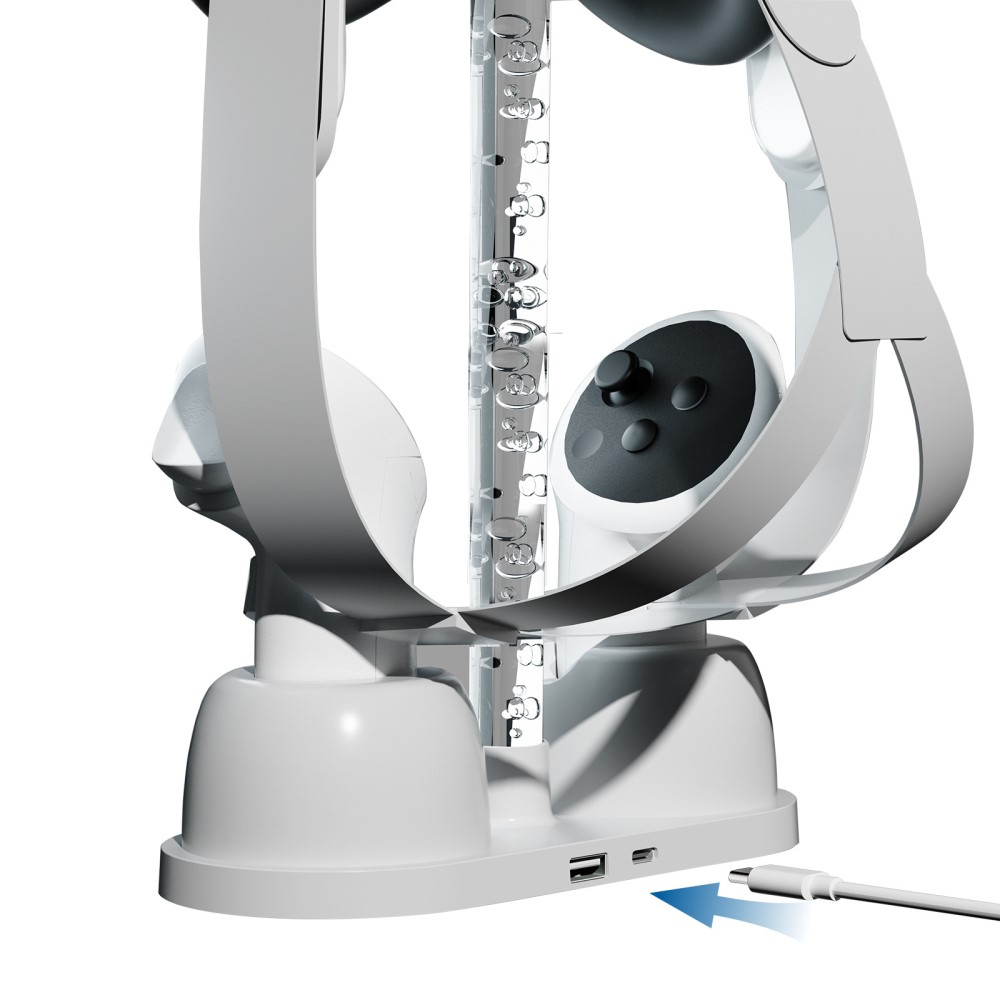 Meta Quest / Oculus Quest 3 Charging Dock Ladestation Halterung für VR Brille und Controller mit RGB LED Beleuchtung - Weiss