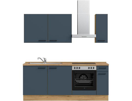CONCEPT1 - Pack Cuisine Carena 210cm L5 Droite Bleu fjord ultra-mat