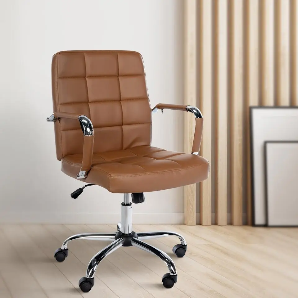 CLP Bureaustoel Ashland chroom Frame - Kunstleer - licht bruin