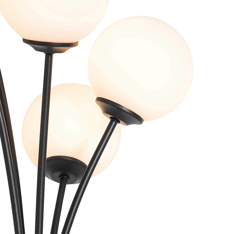 QAZQA - Moderne staande lamp, zwart met opaalglas, 5-lichts - Athene I Woonkamer I Slaapkamer - Rond staal - LED-compatibel G9