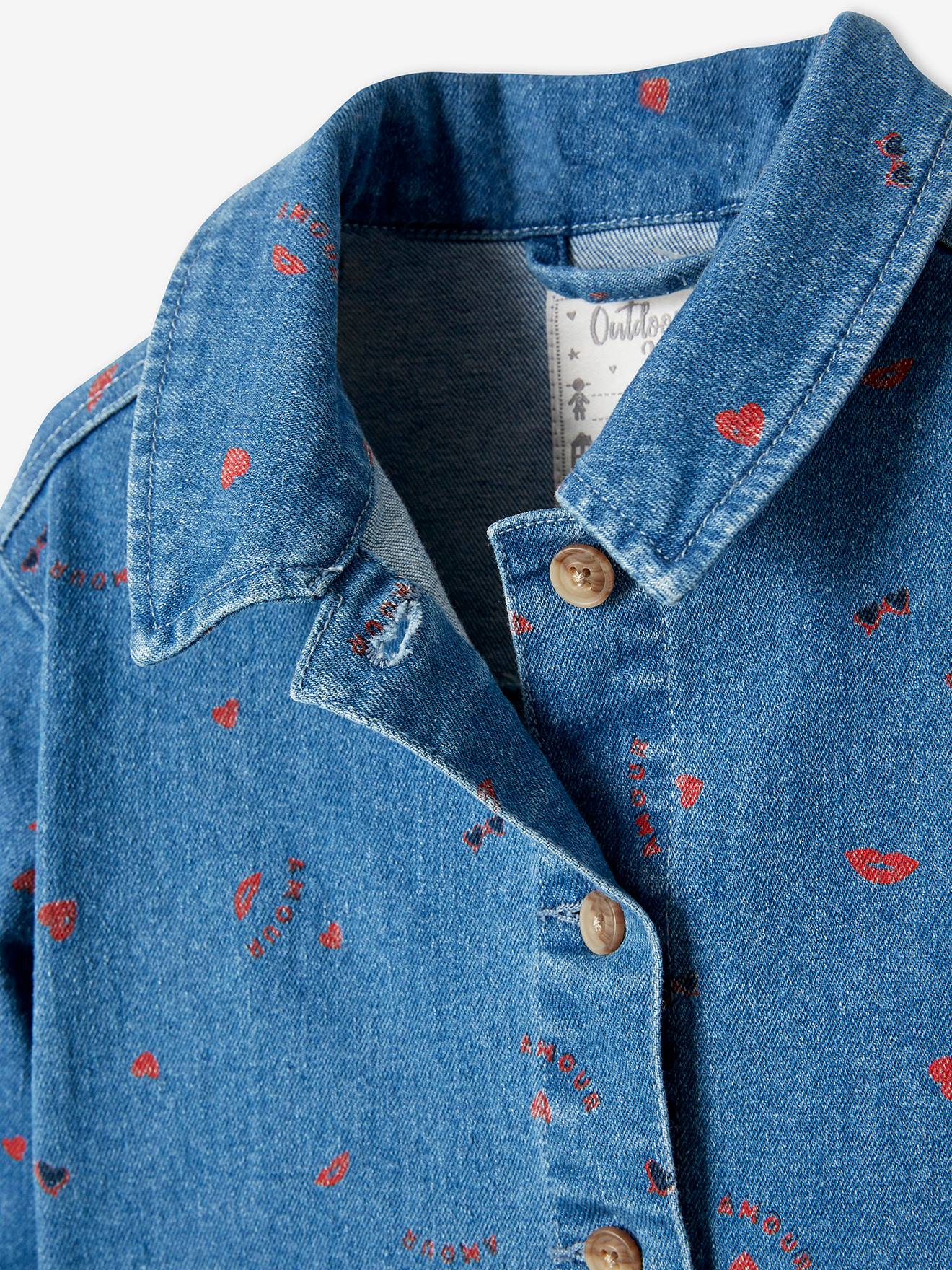 Jaqueta jeans operária, para meninas, tamanho médio, estampa rosa.