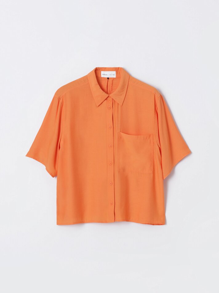 Camisa fluida de manga curta - Tamanho Médio Laranja