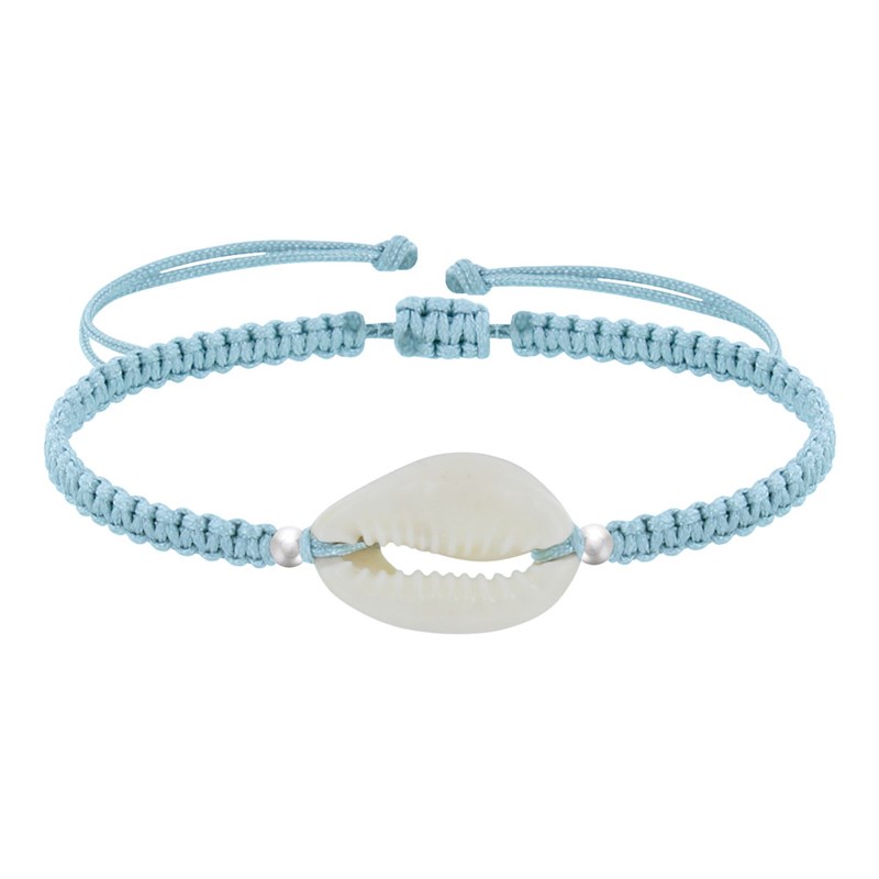 Bracelet Argent Cauris Lien Tréssé - Bleu ciel