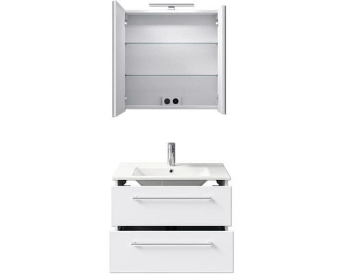 Badkamermeubelset Pelipal Cavallino, BxHxD 75 x 200 x 45 cm, hoogglans witte fronten, met witte keramische wastafel, badmeubel met greep en spiegelkast met LED-verlichting