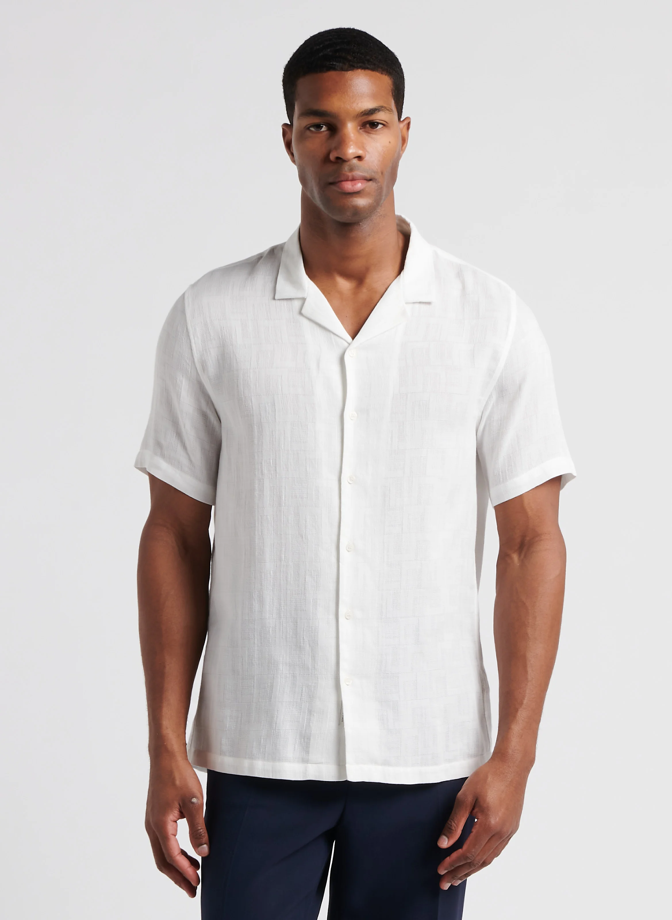 Chemise col cubain en coton mélangé| Blanc