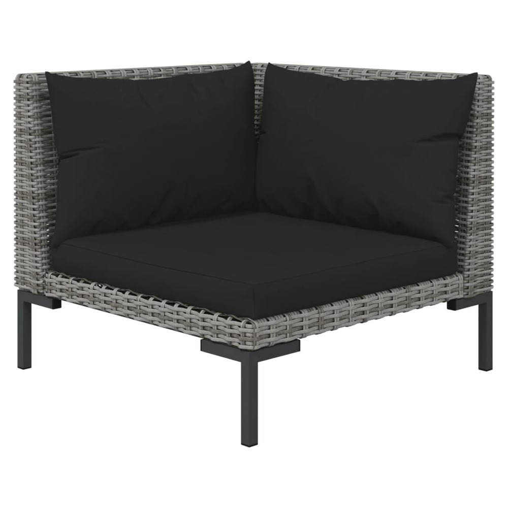 Salon de jardin meuble d'extérieur ensemble de mobilier 6 pièces avec coussins résine tressée gris foncé