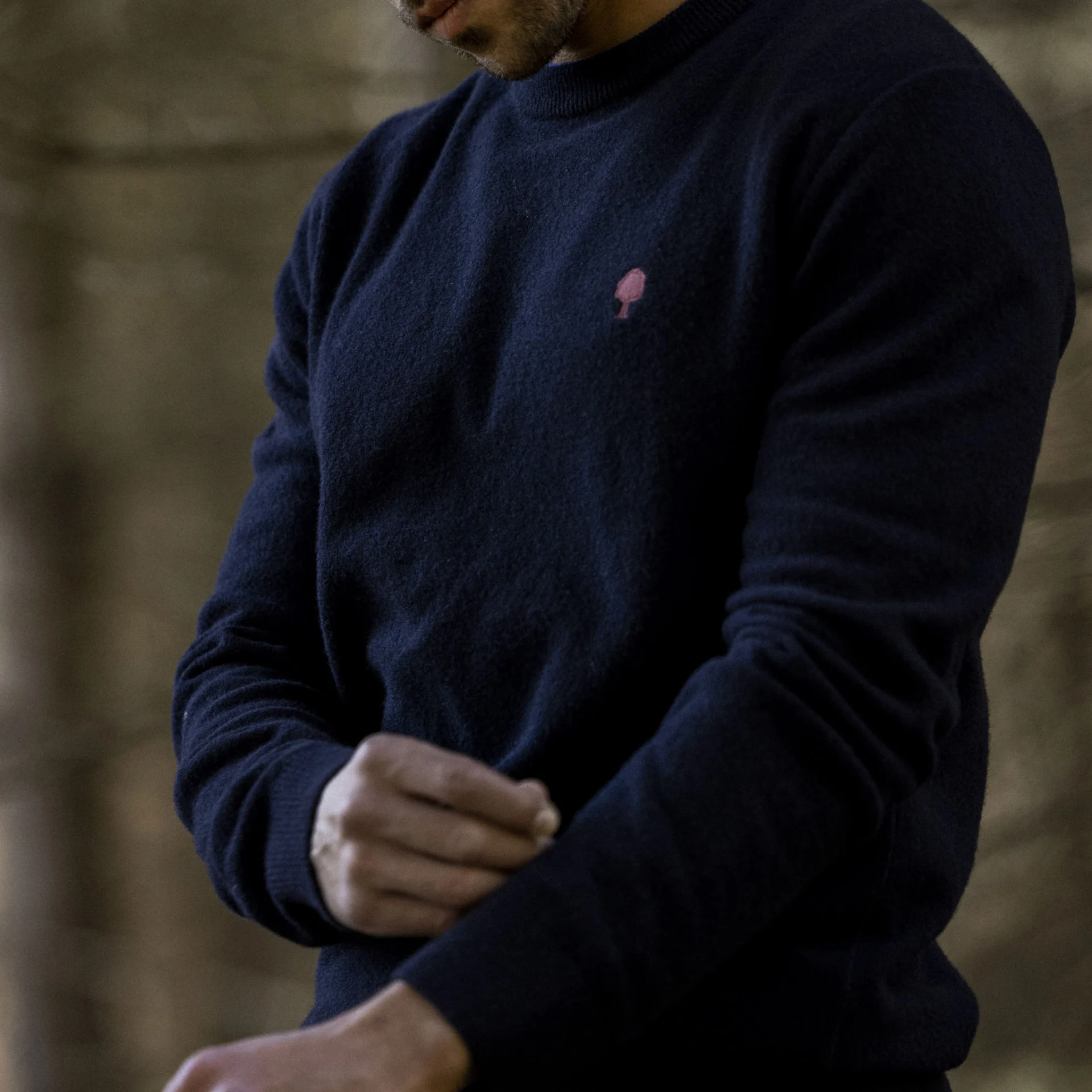 Pull col rond bleu marine laine - modèle Marly