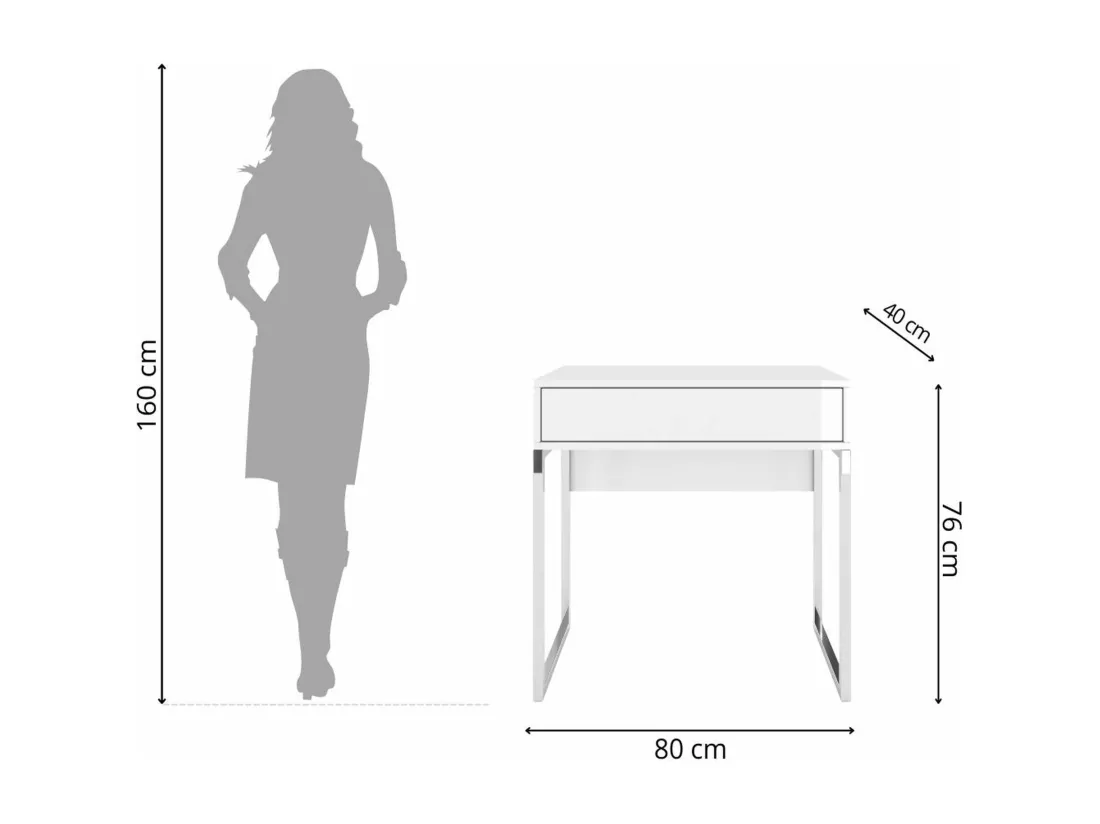 Coiffeuse EVA moderne blanche avec pieds en métal argenté / 80 cm