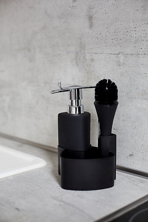 Distributeur rechargeable de liquide vaisselle avec porte éponge Wenko noir