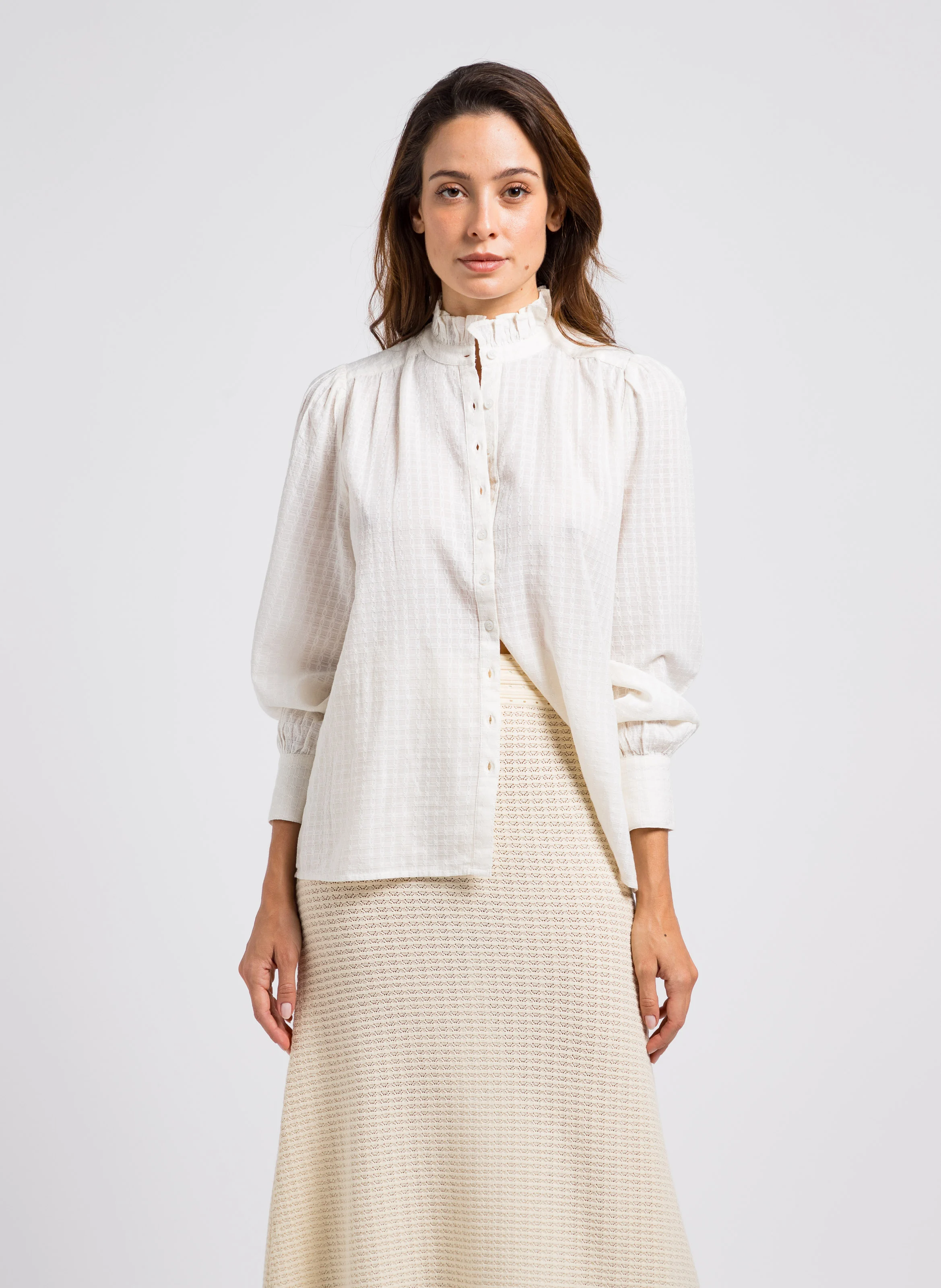 TABATHA - Chemise à carreaux en coton | Blanc