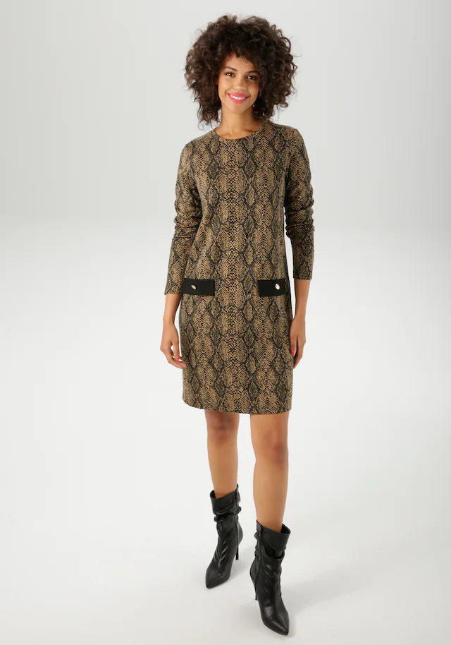 Aniston CASUAL Jerseykleid Faketaschen im extravagantem Schlangen-Muster - NEUE KOLLEKTION