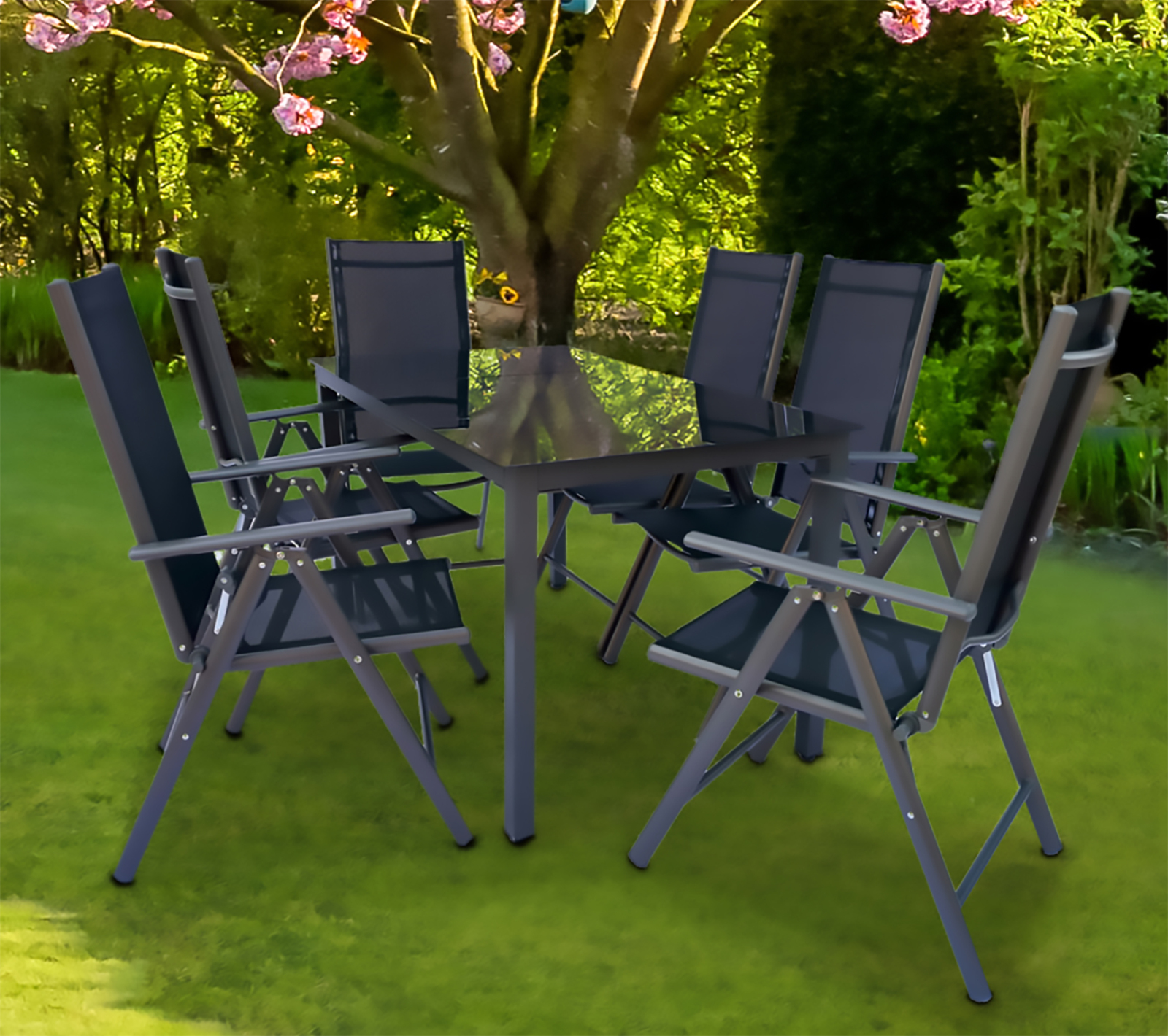 7-teilige Sitzgruppe - anthrazit - Aluminum - 190x90 cm