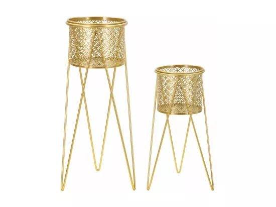 Lot de 2 porte-vases en métal doré 21x20x46-18x18x32 cm