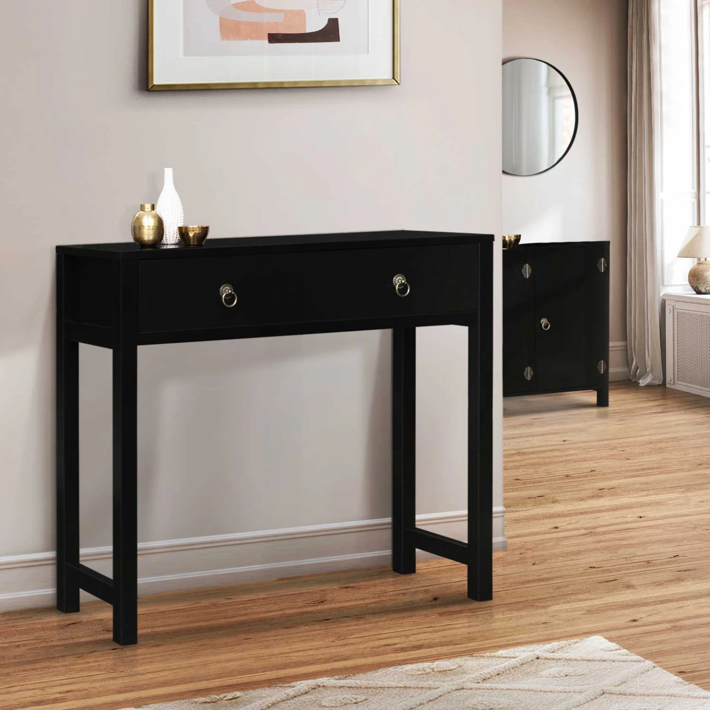 Console asiatique 1 tiroir YANG bois noir
