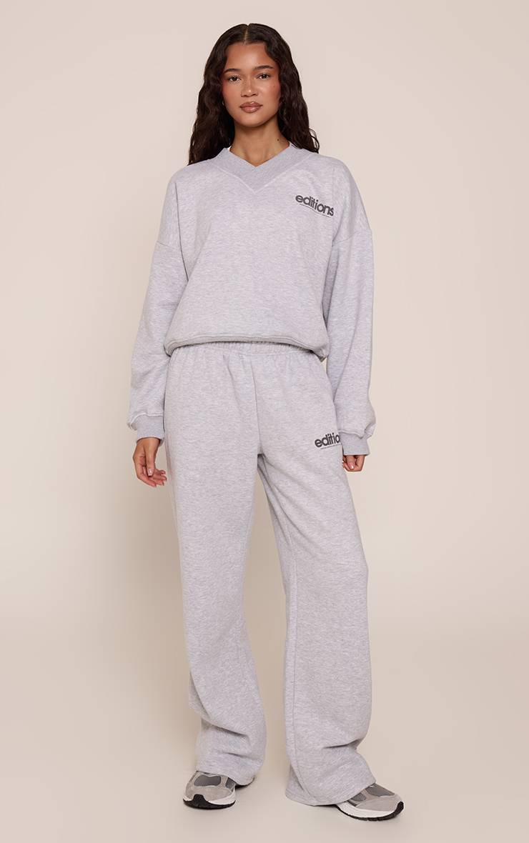 Gris Chiné Sweat-shirt Gris Chiné À Imprimé Editions Col V Épaules Dénudées