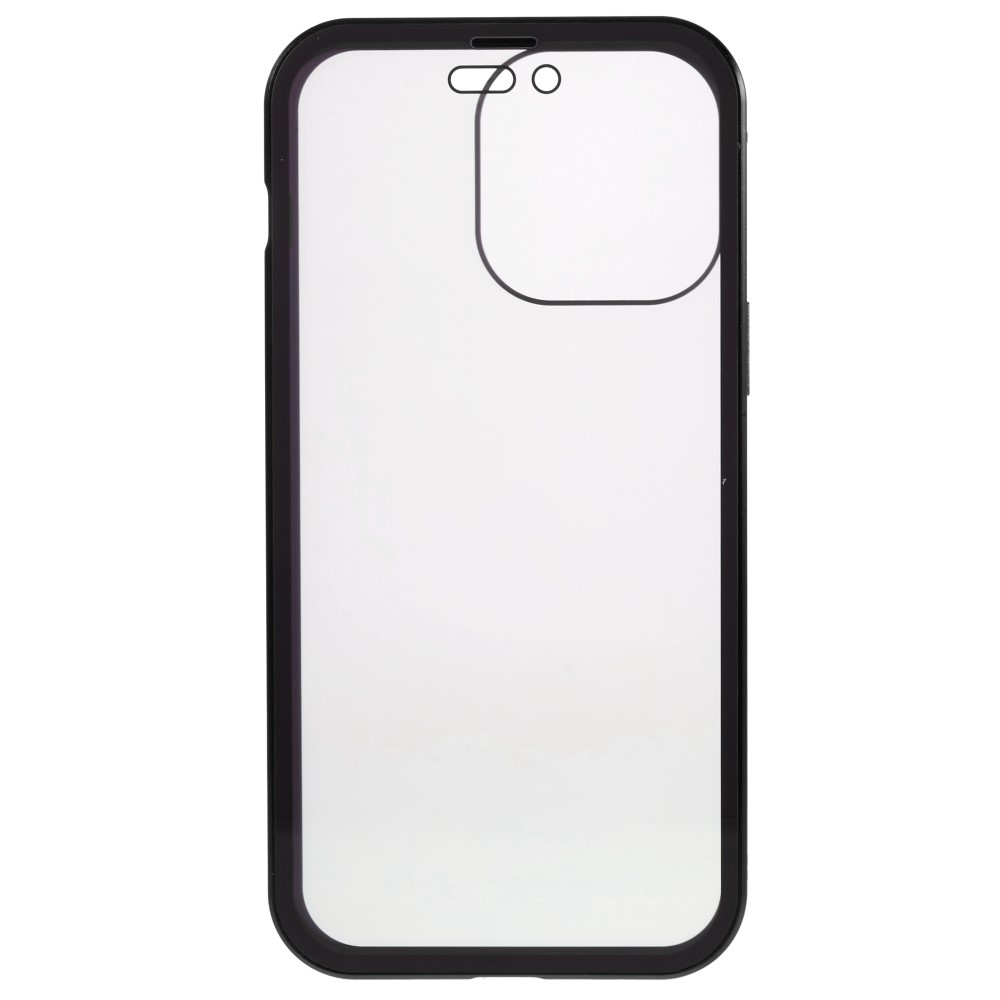 iPhone 14 Pro Max Magnetische Alu Schutzhülle mit Panzer Glas Backcover   Privacy Glas Displayschutz (Magnet-Technologie) - Schwarz