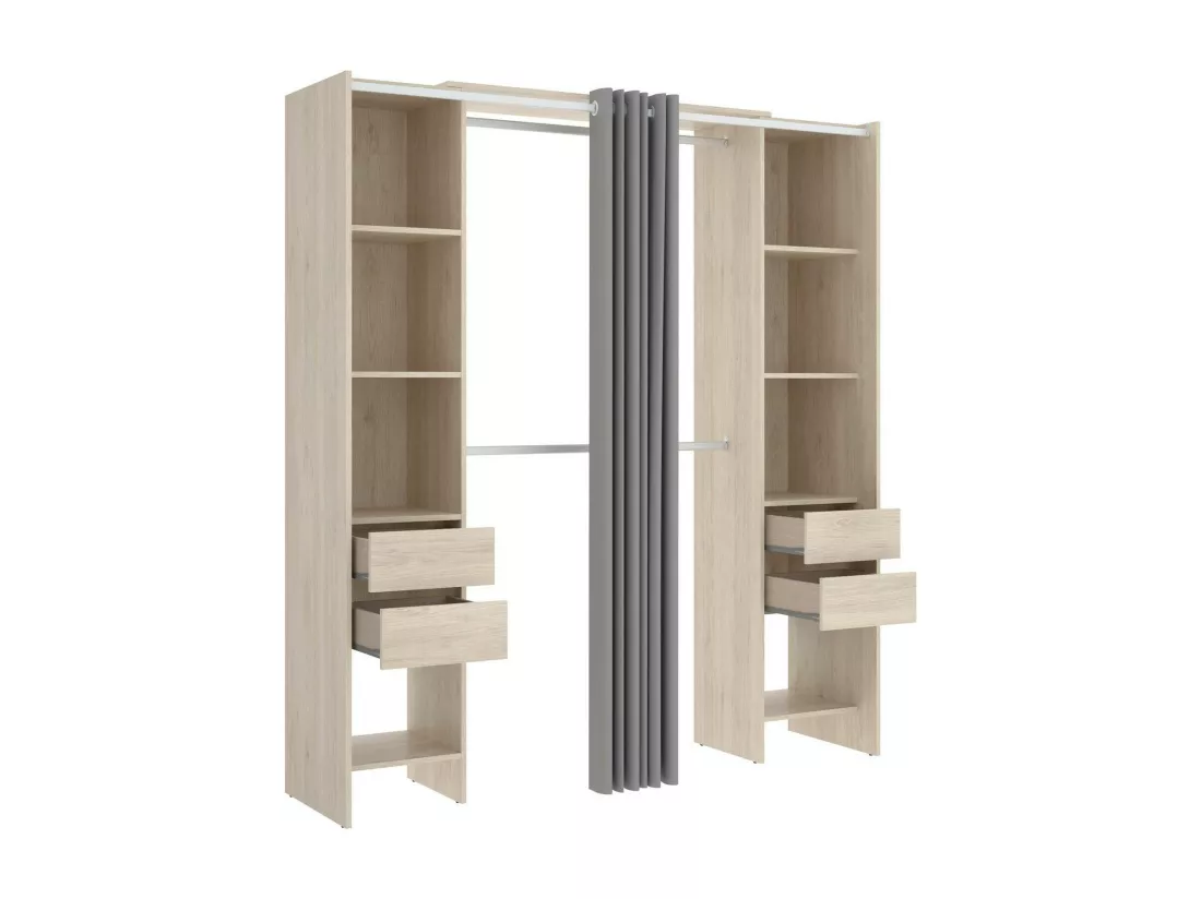 Grande Garde-robe Dstrak, Meubles de chambre, Penderie de plain-pied, Placard à vêtements, 180x50 h205 cm, Chêne clair