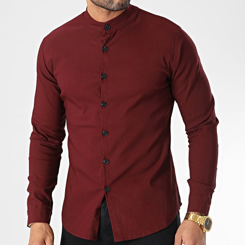 Chemise Manches Longues Col Mao Bordeaux