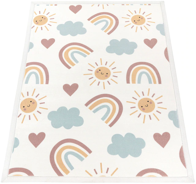 Paco Home Kinderteppich »Emilia 352« rechteckig 24 mm Höhe Kurzflor, Sonne, Wolken, Regenbogen, sehr weicher Flor