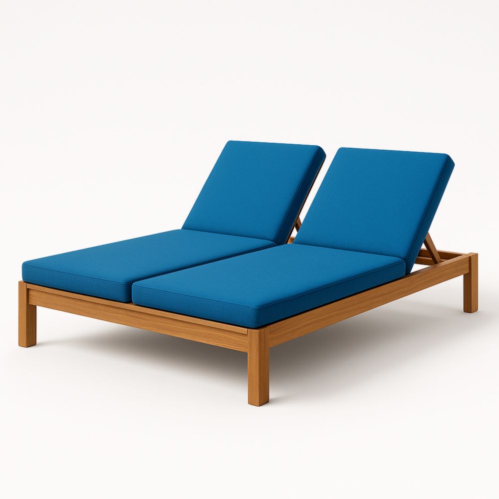 Doppel-Sonnenliege Holz Blau mit Kissen Verstellbar 200x160x35 cm