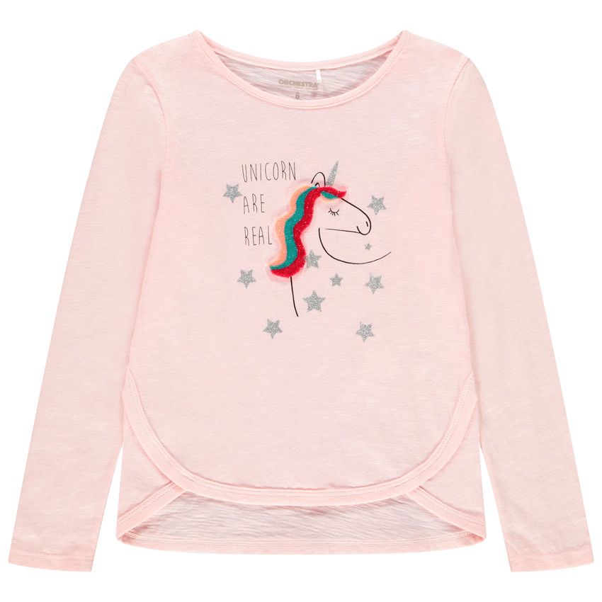 T-shirt manches longues print ludique fantaisie pour enfant fille - Rose