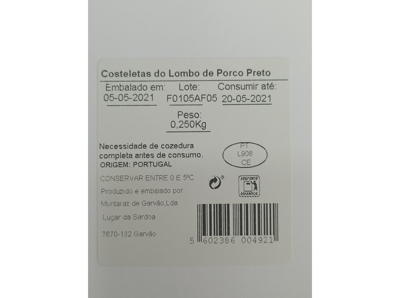 COSTELETAS DO LOMBO PORCO PRETO AUCHAN CULTIVAMOS O BOM 250GR