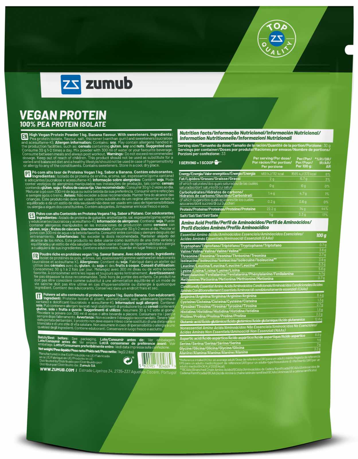 Proteína Vegana Zumub (Proteína de Ervilha) 30g