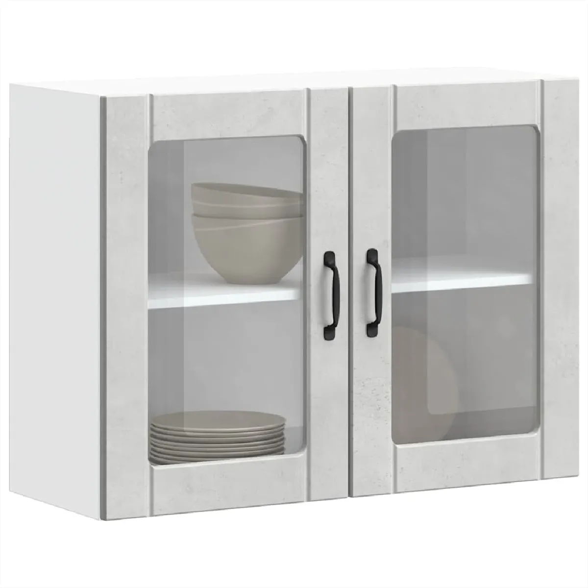 vidaXL Armoire Murale de Cuisine avec Porte en Verre - Gris Béton