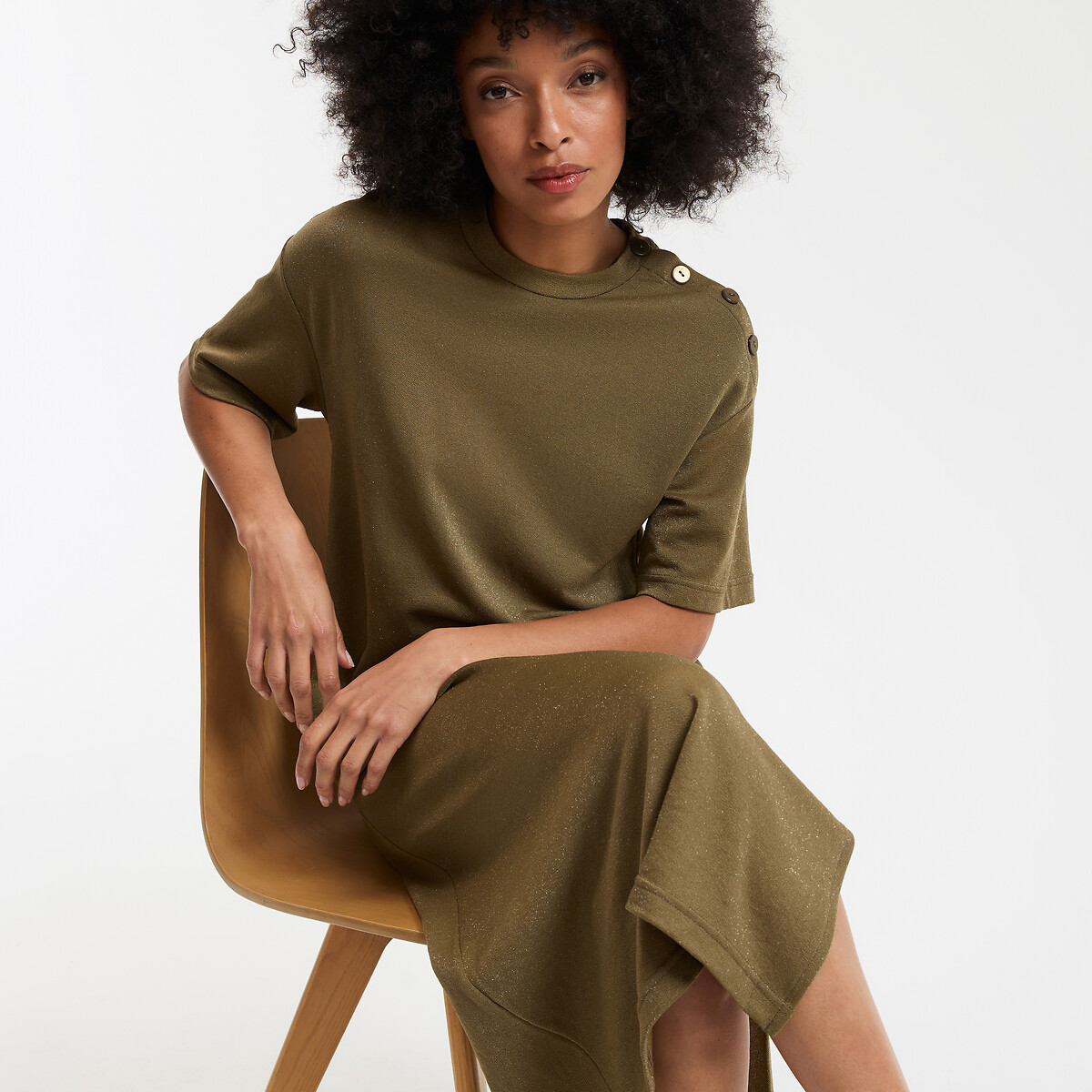 COLEÇÃO LA REDOUTE<br>Vestido reto com lantejoulas, longo, com mangas curtas