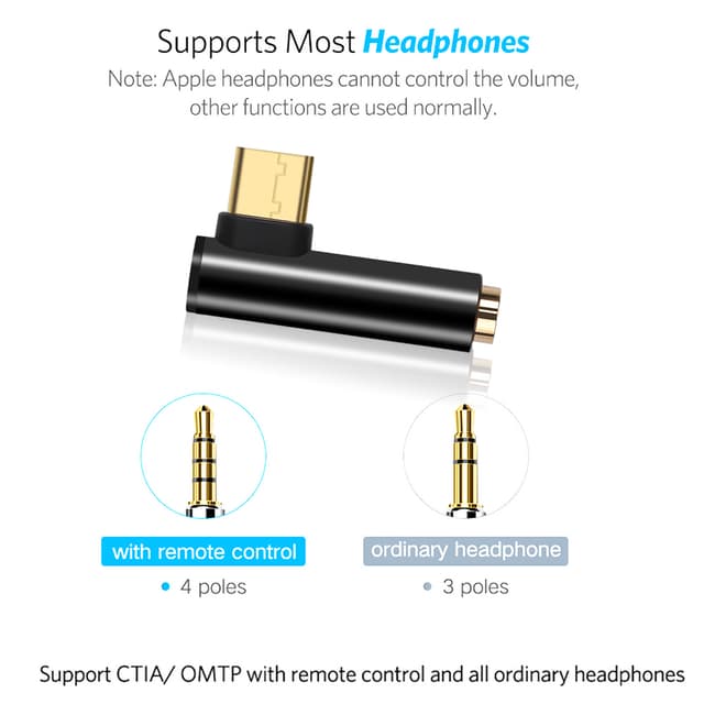 USB-C til 3,5 mm lydadapter til hovedtelefoner Sort