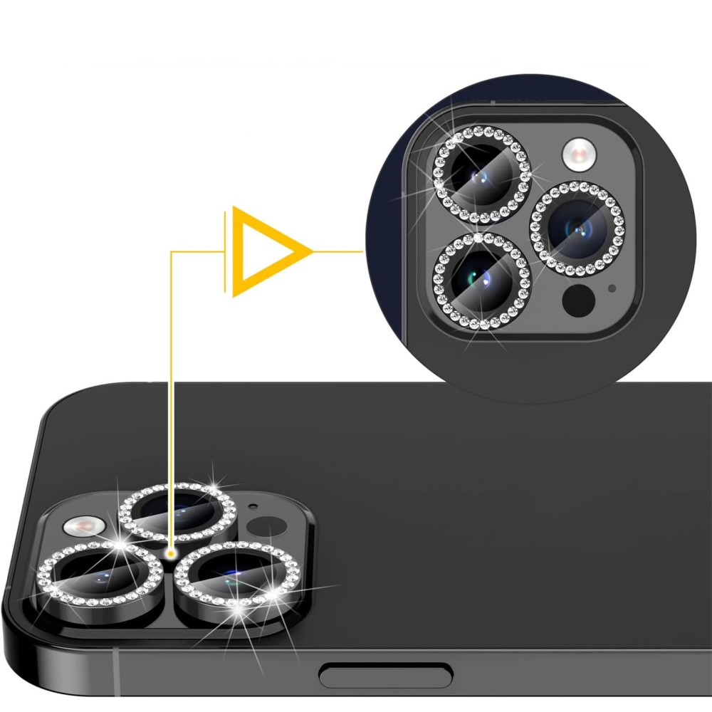 iPhone 15 Pro / iPhone 15 Pro Max Kameraschutz Objektiv Ring Protector Glitzer Abdeckung - Schwarz