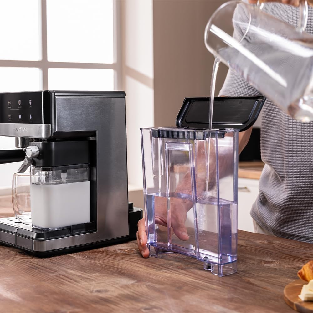 Cecotec Express-Kaffeemaschine, halbautomatisch, mit Power-Espresso-Milchtank, 20 Touch & Cream, 1350 W, Thermoblock-System, 20 Bar Druck, Aufschäumdüse, Tank 1,8 l, Zubehör